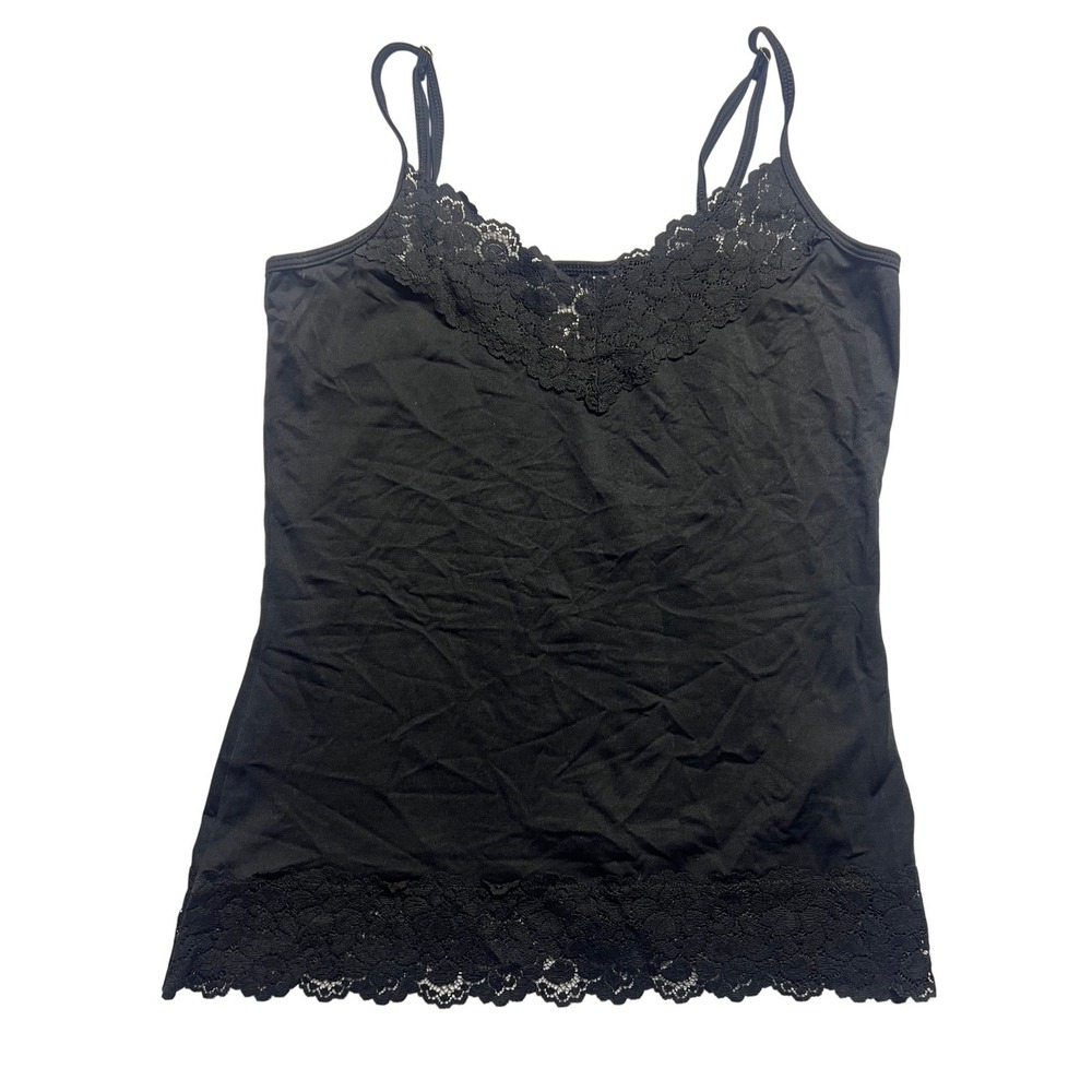 White House Black Market Black Lace Trim Camisole Tank Top Womens Size M USA Y2K - Picture 5 of 10